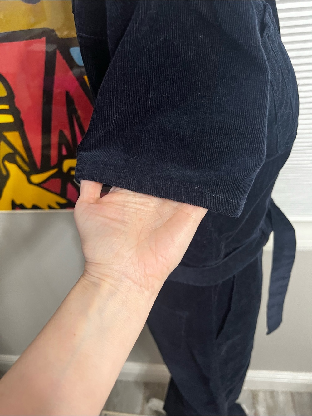 Habitual Navy Corduroy Short Sleeve Utility Chic Jumpsuit with Belt 6 Small - Picture 9 of 15